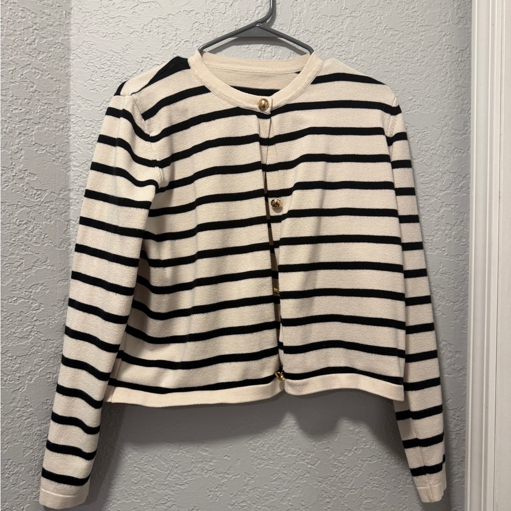 Striped Black and Cream Button Cardigan